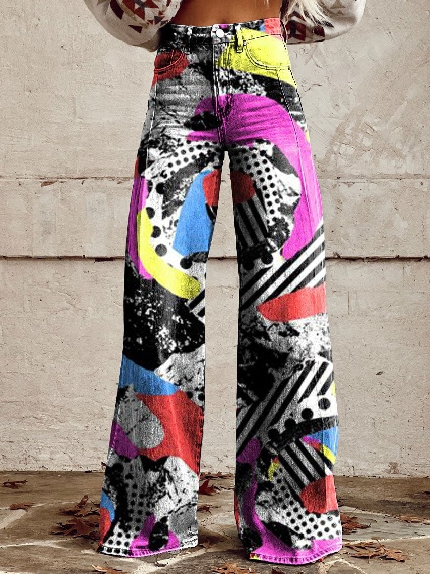 Women's Casual Western Print Wide Leg Trousers