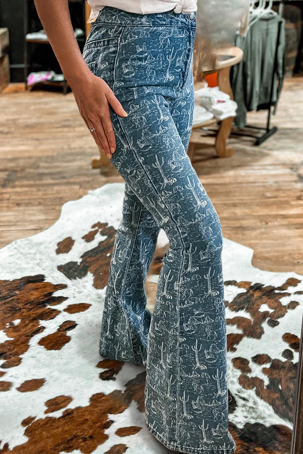 Pretty Western Print Bootcut Jeans