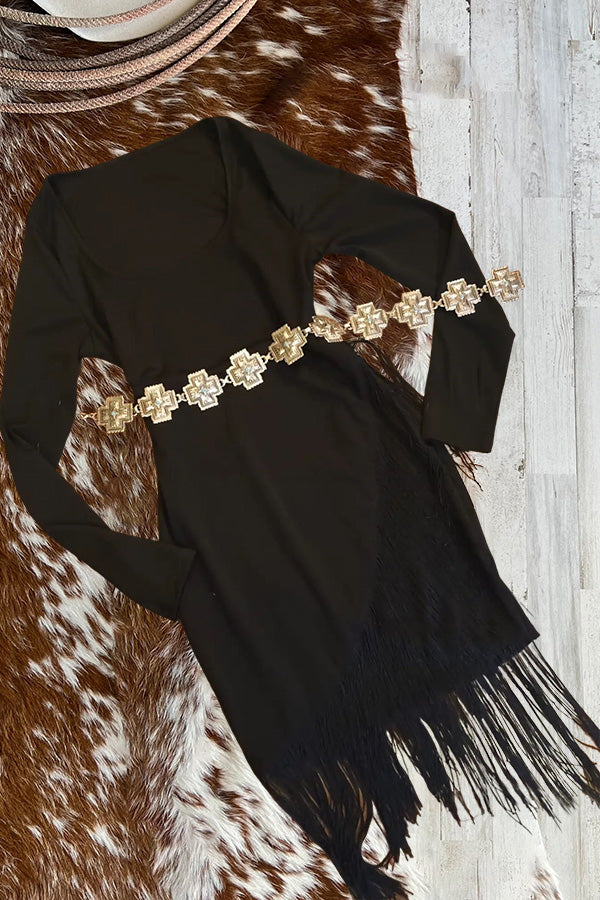 Pretty Fringed Hem Dress