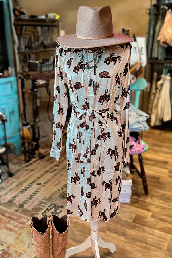 Vintage Western Cowboy Print Dress