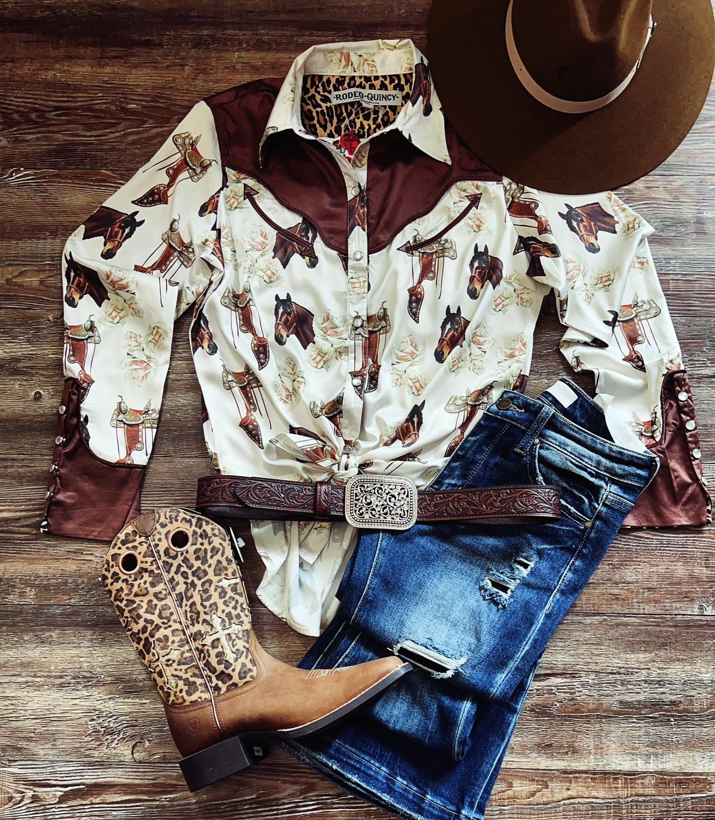 Women's Horse Print Long Sleeve Western Rodeo Shirt