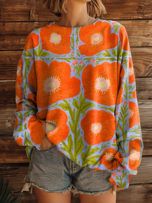 Women's Vintage Floral Pattern Art Print Casual Crew Neck Sweatshirt