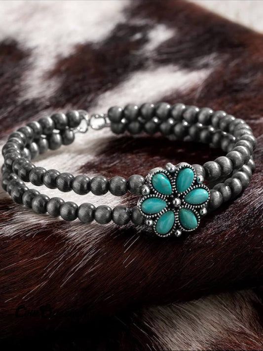 Vintage Turquoise Flower Beaded Bracelet
