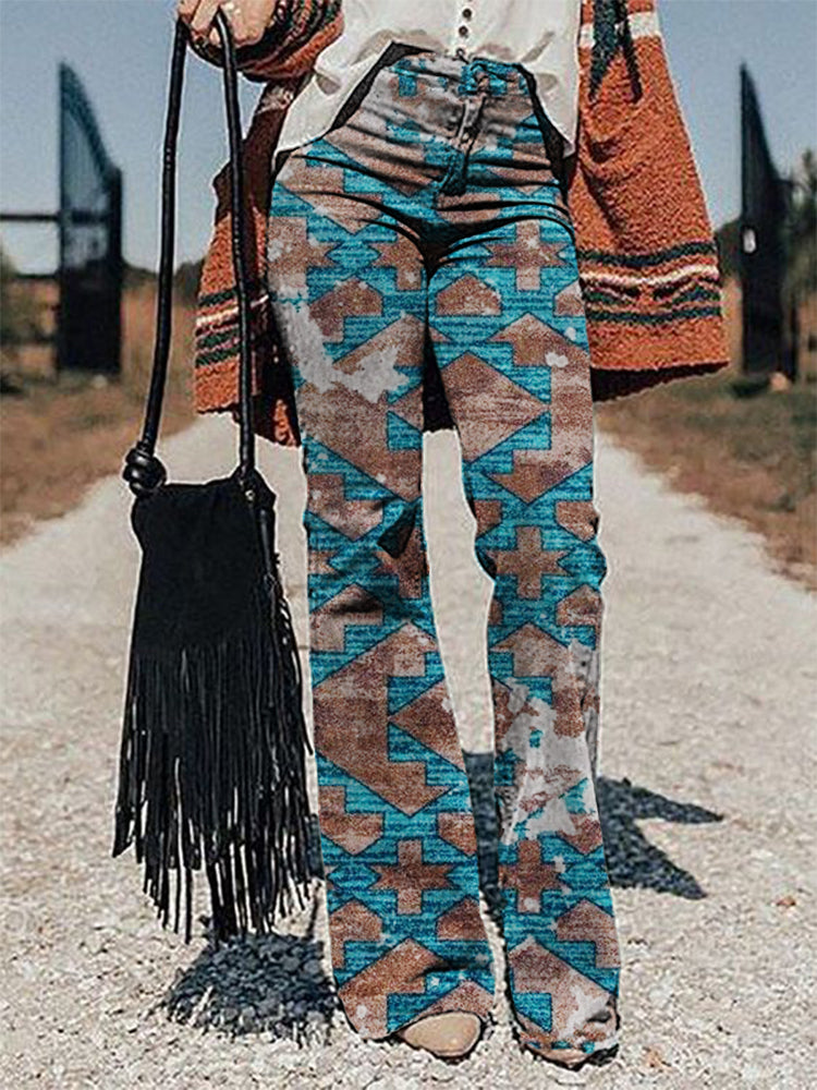 Casual Vintage Print Trousers-18-1