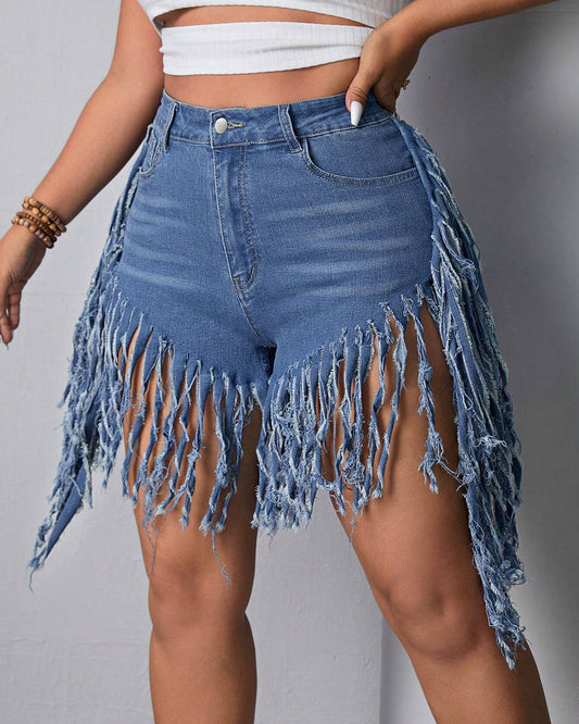 Western Fringed Denim Shorts
