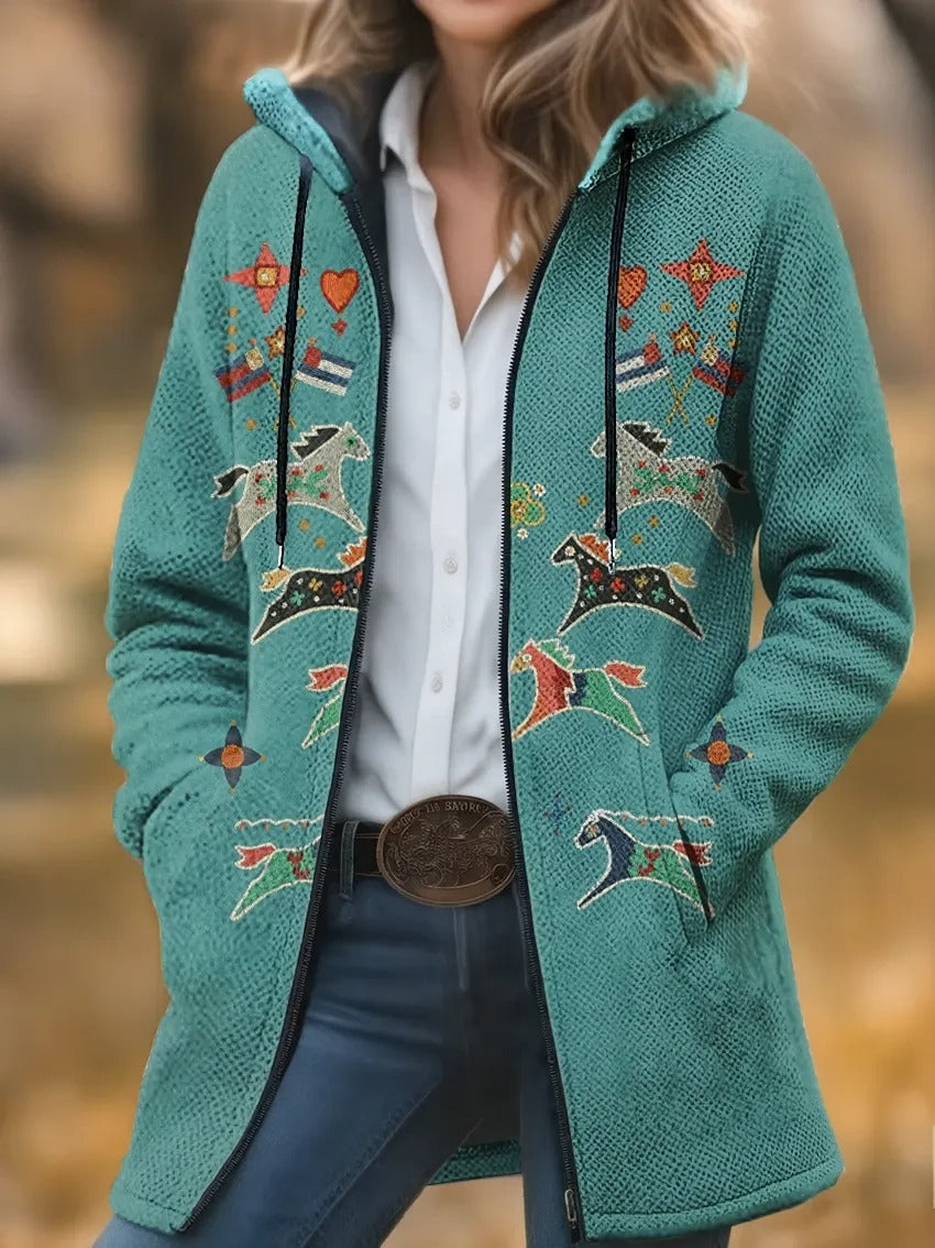 High Quality Vintage Print Casual Wool Coat