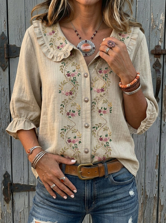 Vintage Floral Print  Peter Pan Collar Shirt
