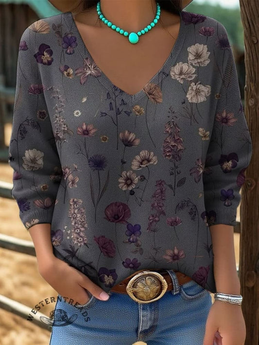 Women's Western Retro Pattern Print Long Sleeve Top
