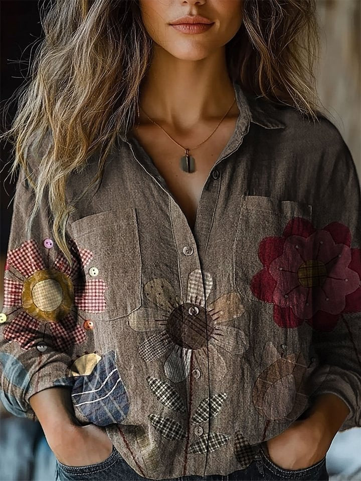Vintage Floral Print Casual Cotton Sweatshirt