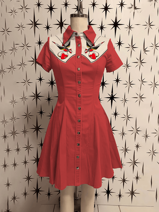 Valentine'S Day Swallow Hearts Printed Shirt Dress