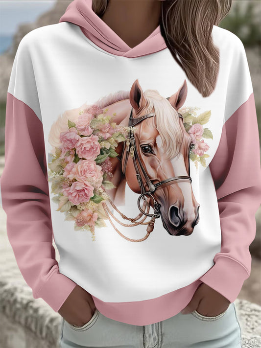 Horse Art Print Casual Hoodie