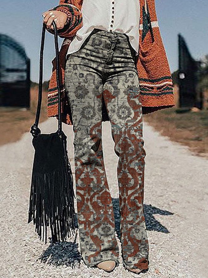 Casual Vintage Print Trousers