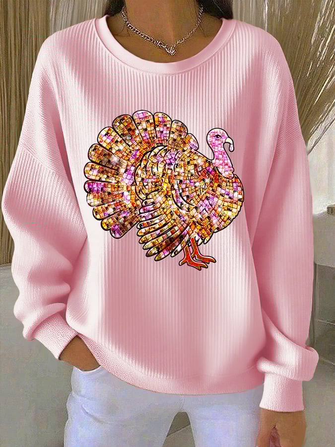 Women's Retro Thanksgiving Print Round Neck Sweatshirt