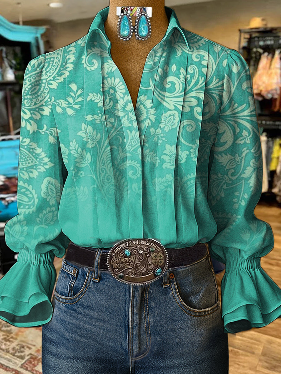 Art Print Casual  Cotton And Linen Shirt