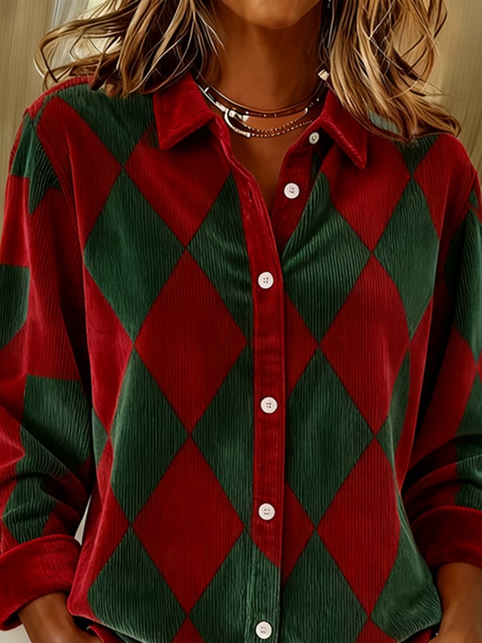 Women's Christmas Contrast Plaid Shirt