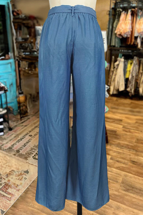 Casual Bow Belt Wide Leg Pants