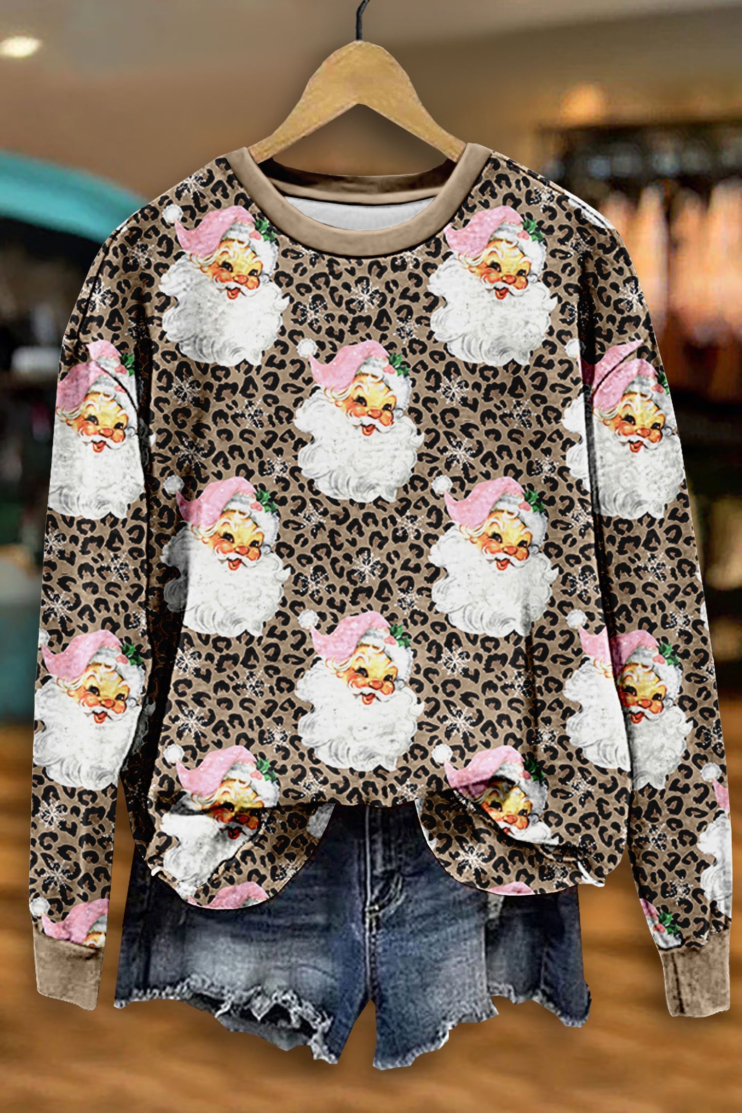 Pink Santa Leopard Print Sweatshirt