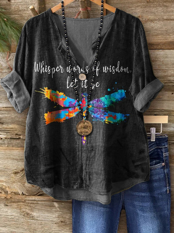 Women's Wisdom Whisper Pattern Art Print Casual Cotton Linen Shirt