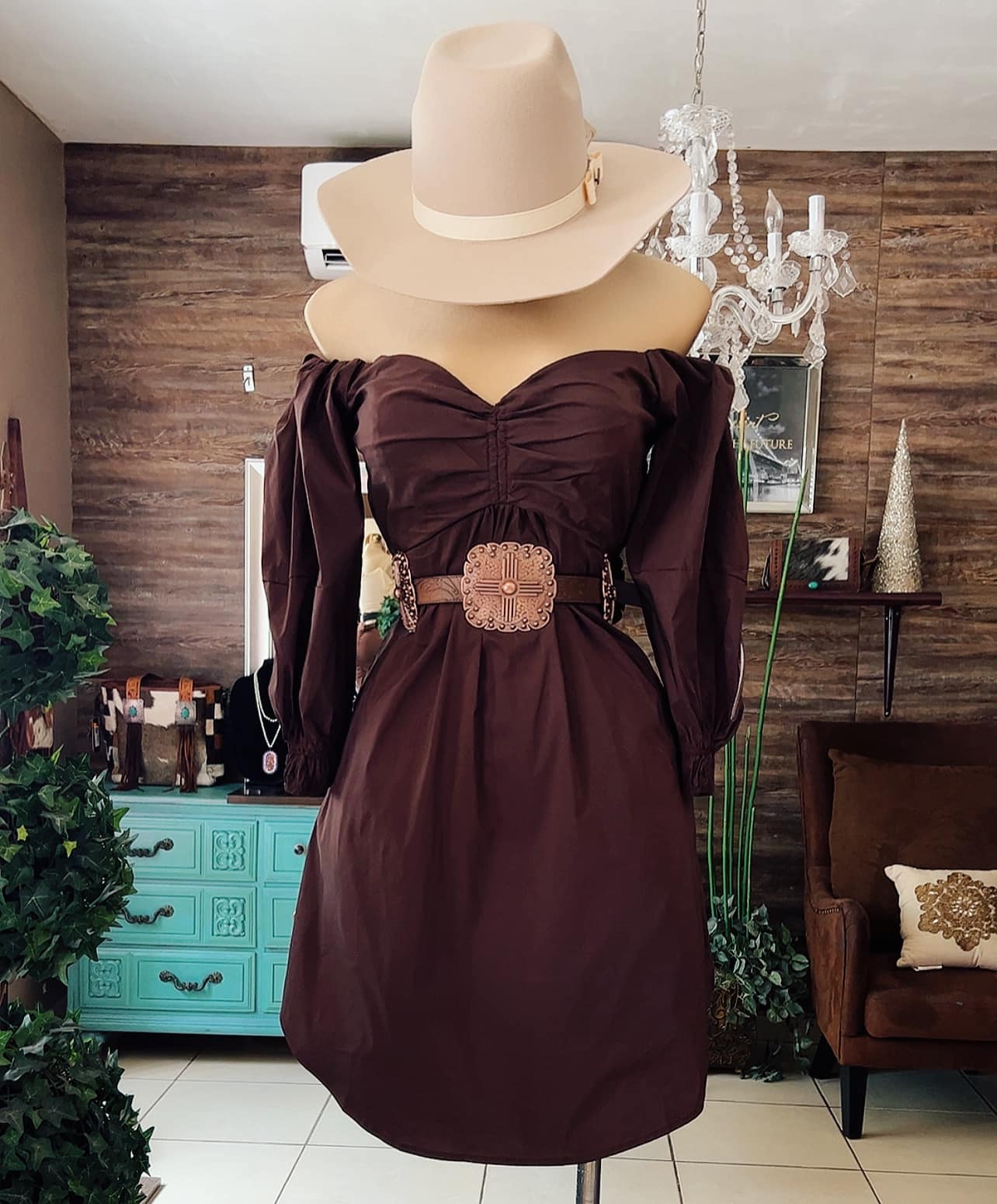 Dark Brown Strapless Vintage Dress