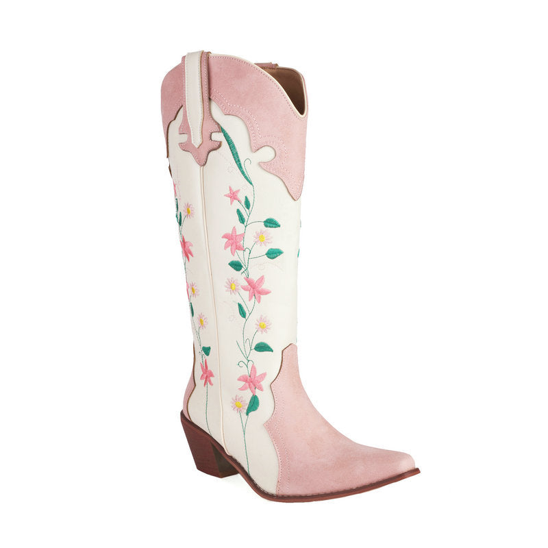 Womens Cowboy Flower Embroidered High Western Boots