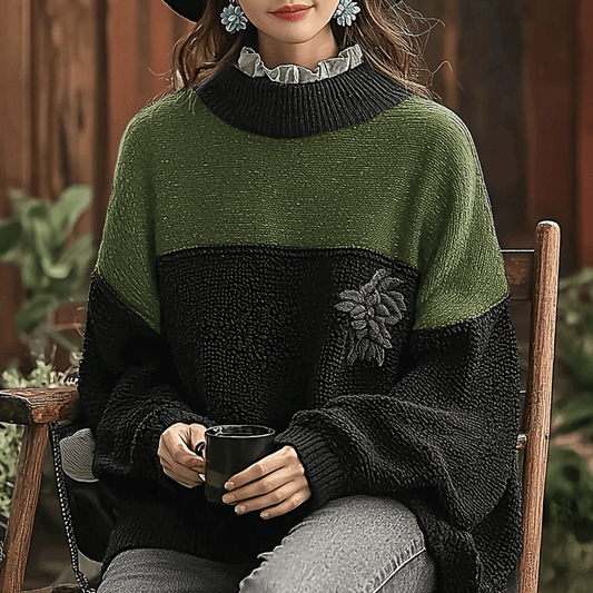 Women's Knitted Contrasting Color Elegant Warm Sweater