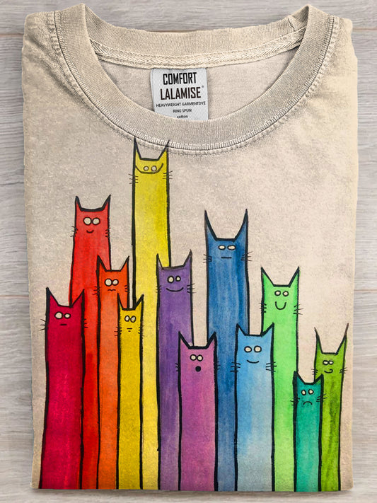 Cats Art Print Casual Short Sleeve T-shirt