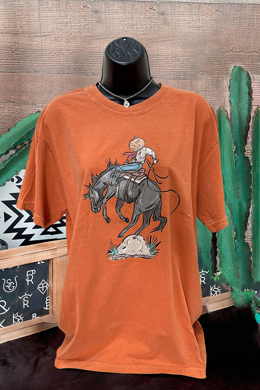 Pumpkin Head Halloween Western Print T-Shirt