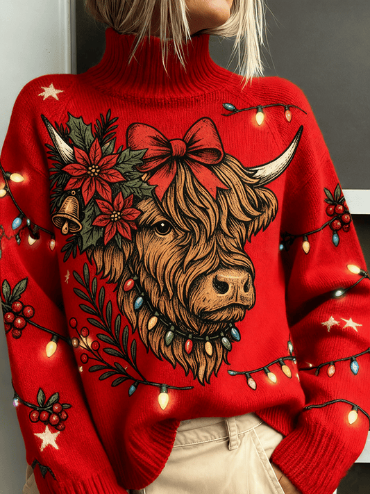 Women's Christmas West Highland Cow Print Festive Top