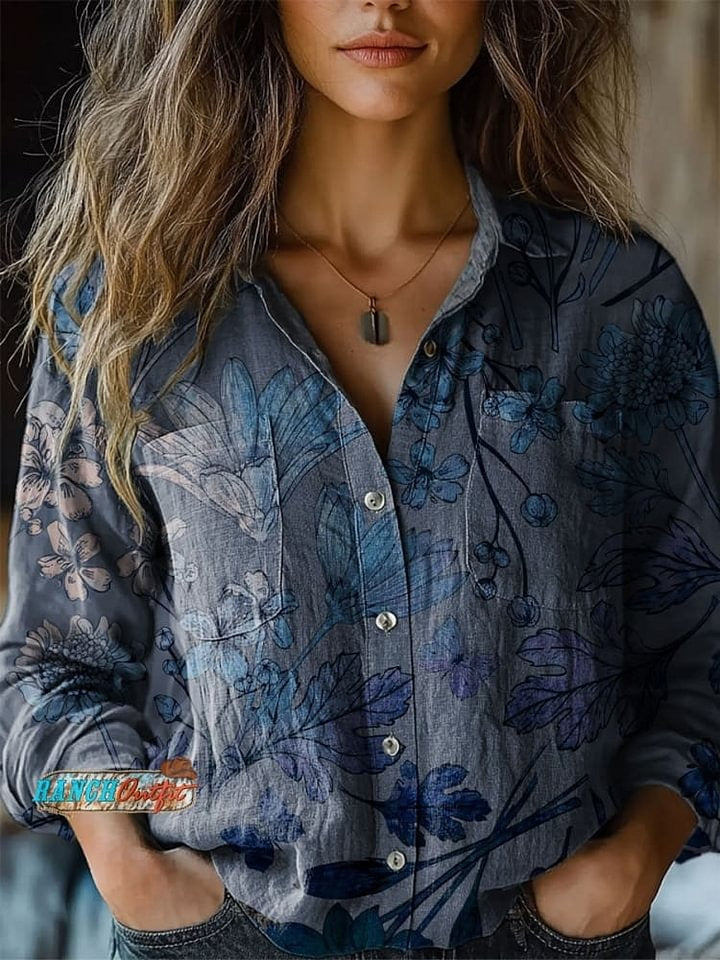Women's Retro Floral Print Crew Neck Casual Sweatshirt
