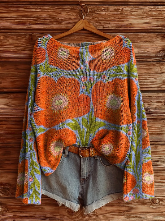 Women's Vintage Floral Pattern Art Print Casual Pullover Sweater