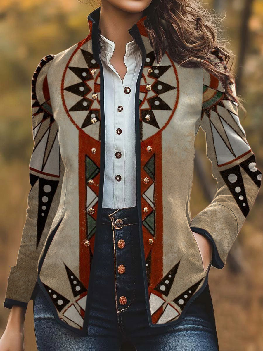 Women's Retro Ethnic Pattern Print Casual Jacket