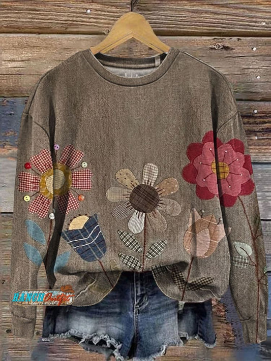 Vintage Floral Print Casual Cotton Sweatshirt