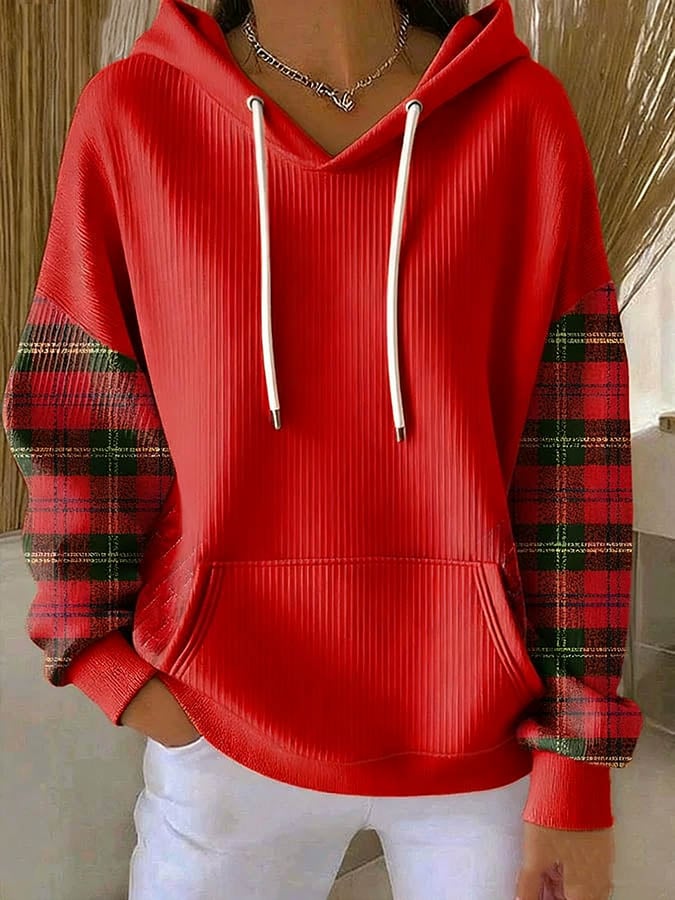 Women's Casual Christmas Contrast Color Hooded Sweatshirt