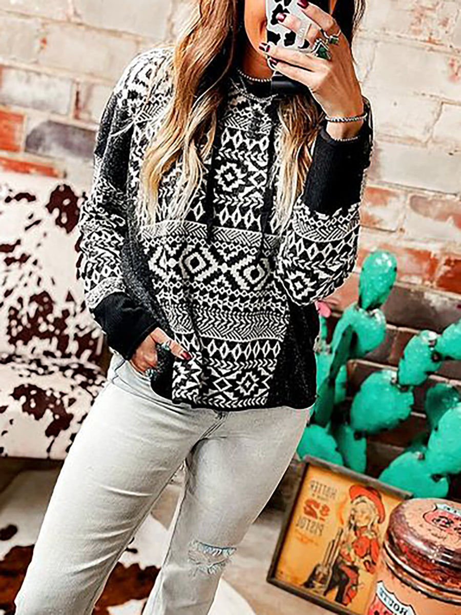 Retro Ethnic Style Knitted Hooded Sweatshirt