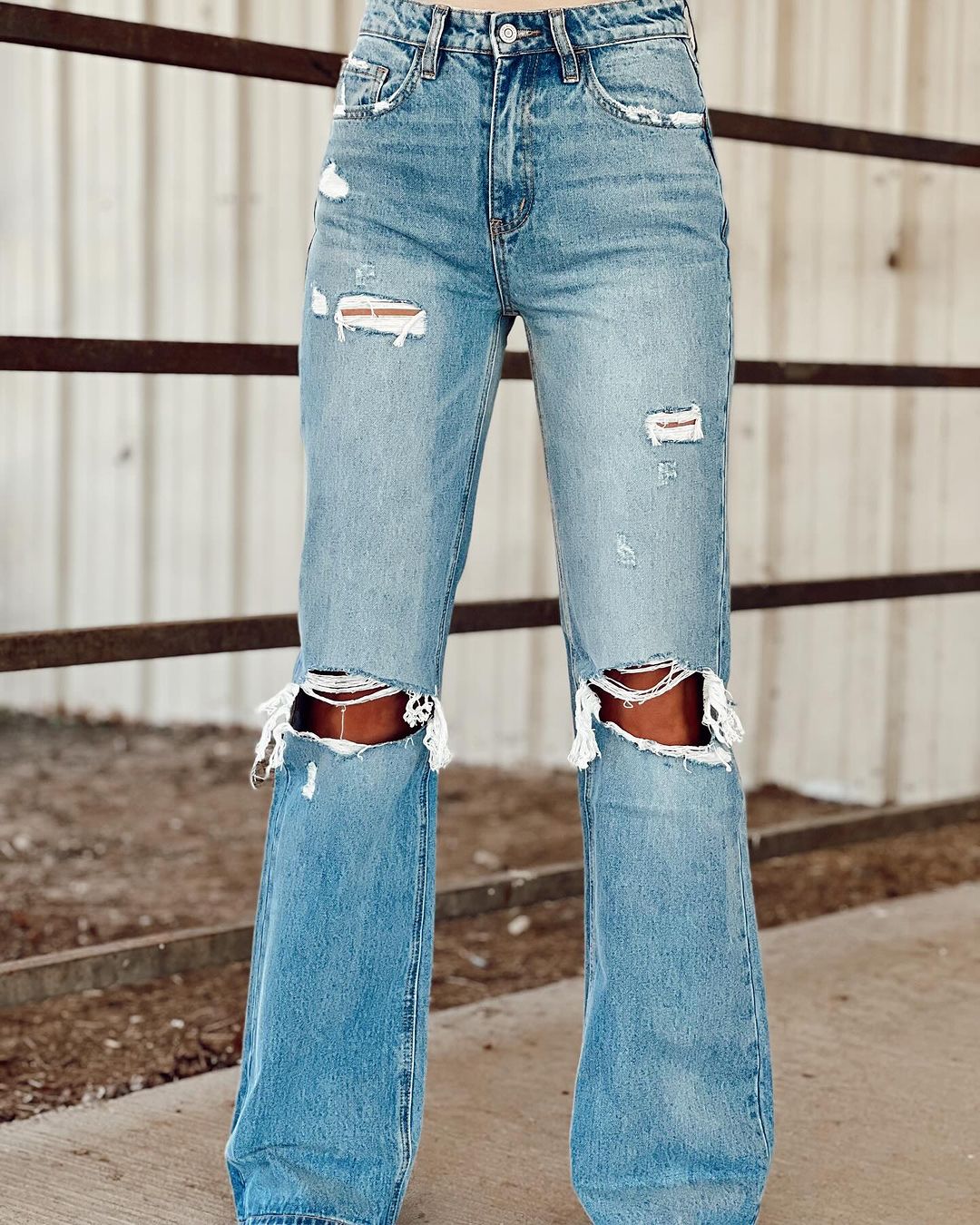 Women's Vintage Washed Ripped Wide Leg Jeans