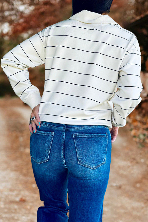 Half Zip Striped Sweatshirt