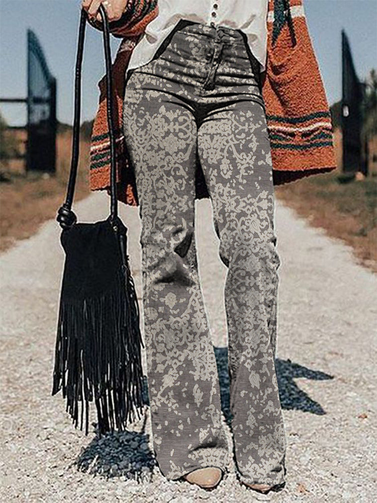 Casual Vintage Print Trousers