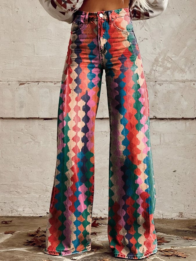 Women's Vintage Stars Print Casual Wide Leg Pants