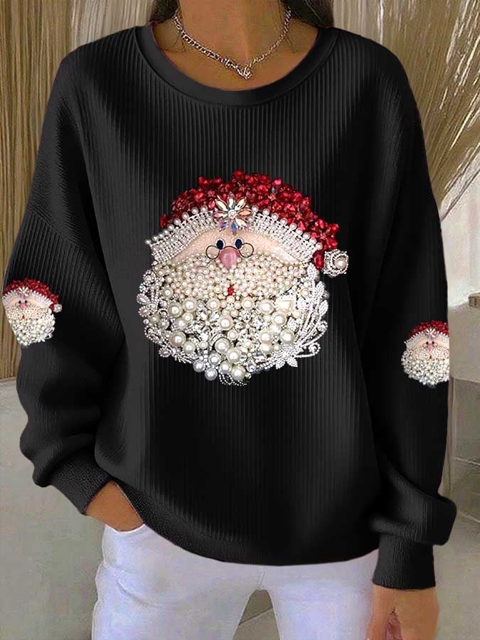 Women's Christmas Print Knitted Crew Neck Long Sleeve Top