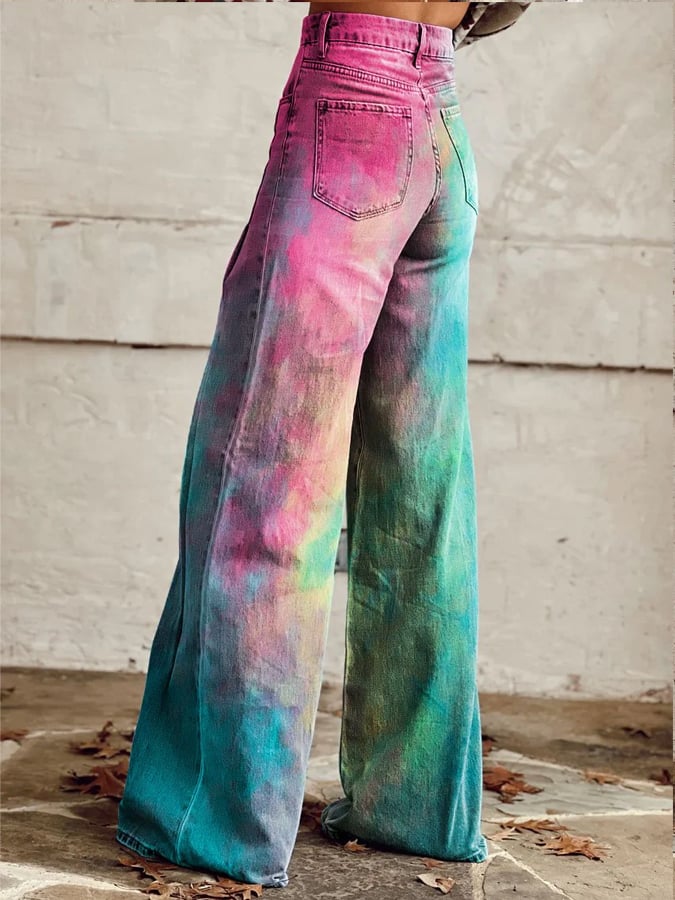 Women's retro gradient wide leg pants