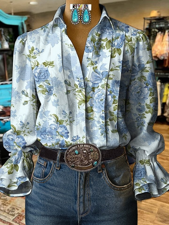 Vintage Paisley Print Casual  Cotton And Linen Shirt