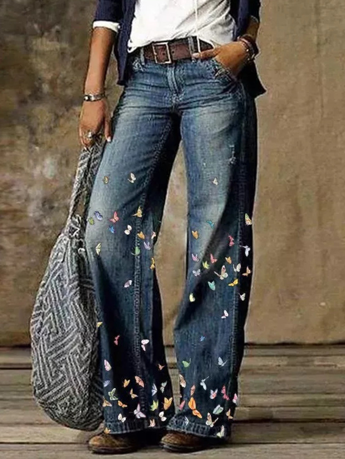 High Wasited Ombre Wide Leg Jeans