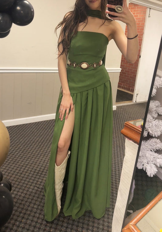 Tube Top Solid Color Slit Dress