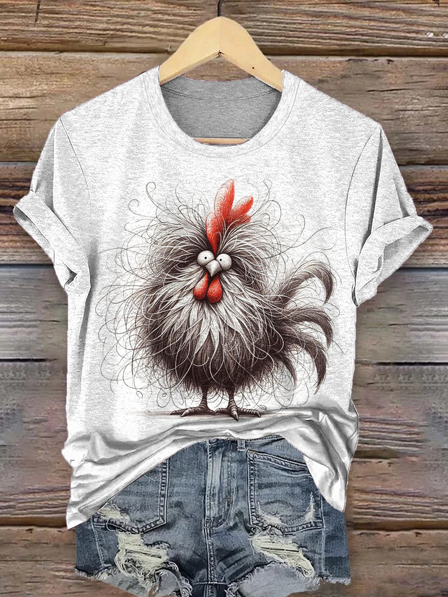 Vintage Chicken Art Print Short Sleeves T-shirt