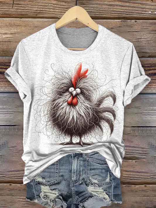 Vintage Chicken Art Print Short Sleeves T-shirt