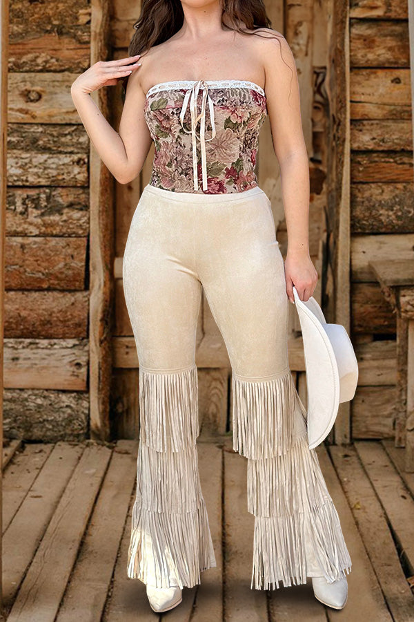 Vintage Suede Fringe Flare Pants