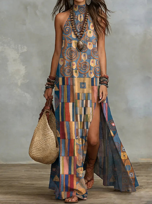 Women's Retro Geometric Pattern Art Print Casual Stylish Cotton Dress