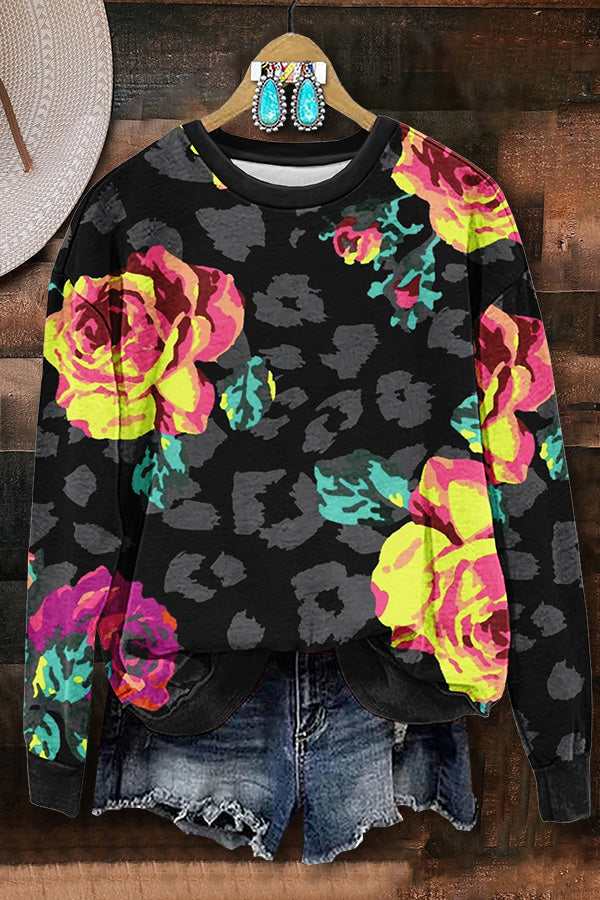 Floral Leopard Print Sweatshirt