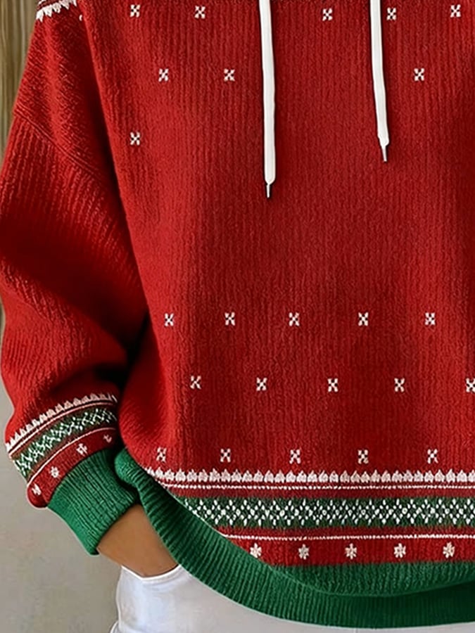 Women's Casual Christmas Contrast Color Hooded Sweatshirt