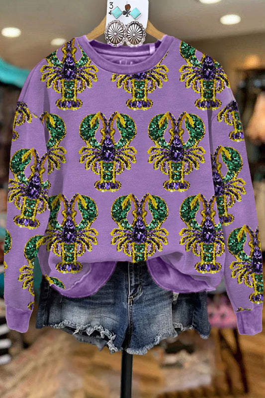 Mardi Gras Crayfish Print Sweatshirt